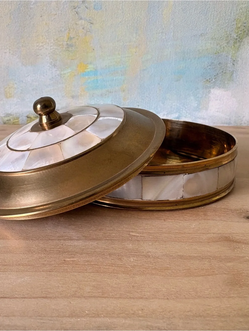 Vintage Brass and Mother-of-Pearl Trinket Box